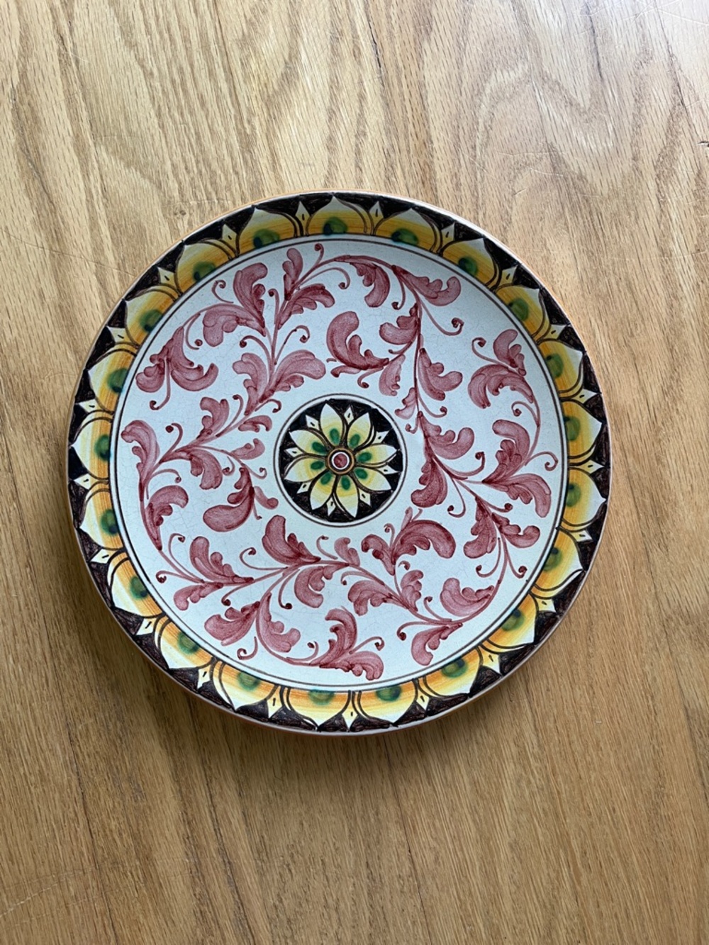 Vintage SOLDANO Sicily Hand-Painted Ceramic Accent Plate in Red, Yellow & Green